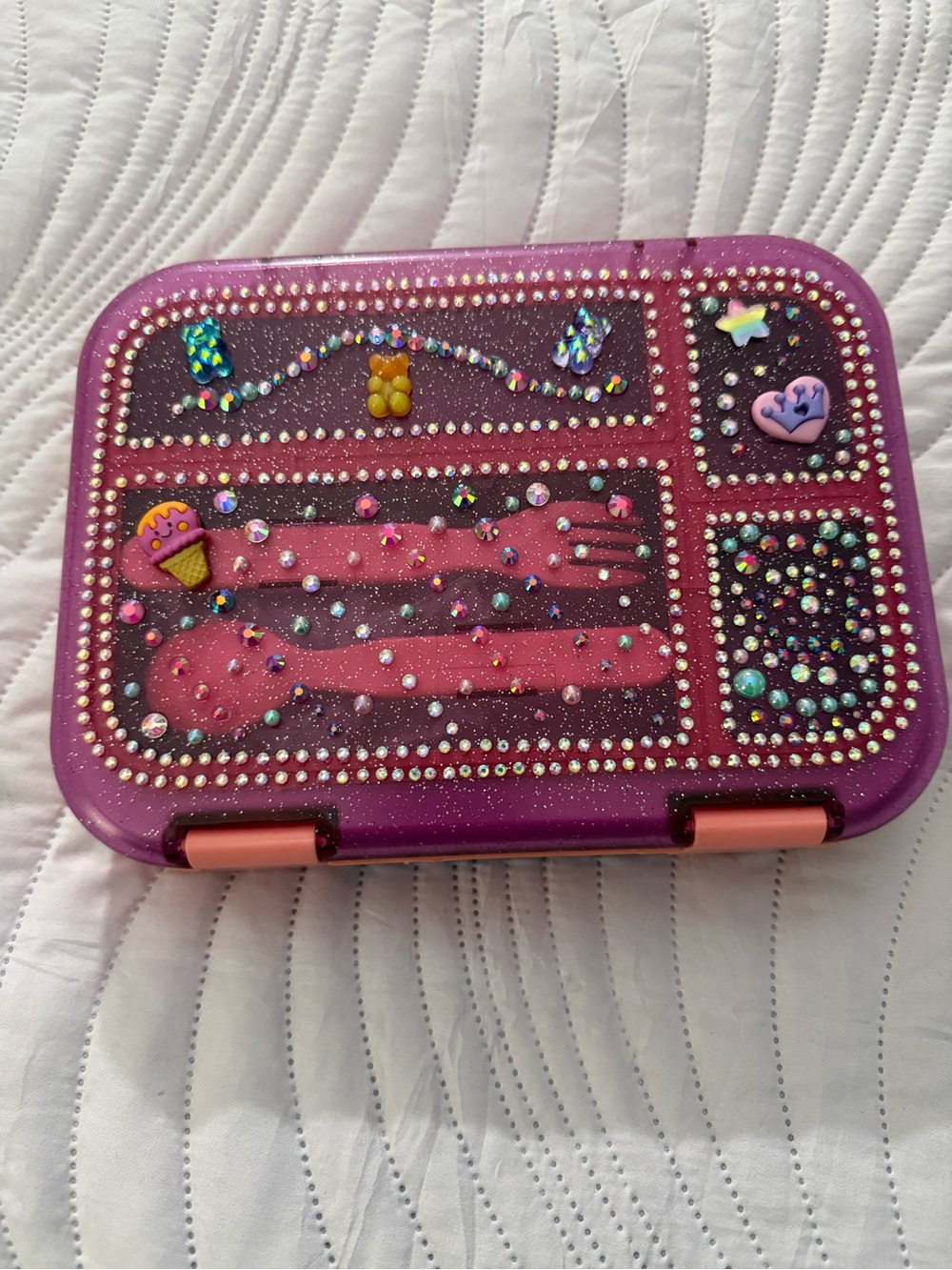 Kids Glitter Purple Bento Lunch Box with Pink Accents